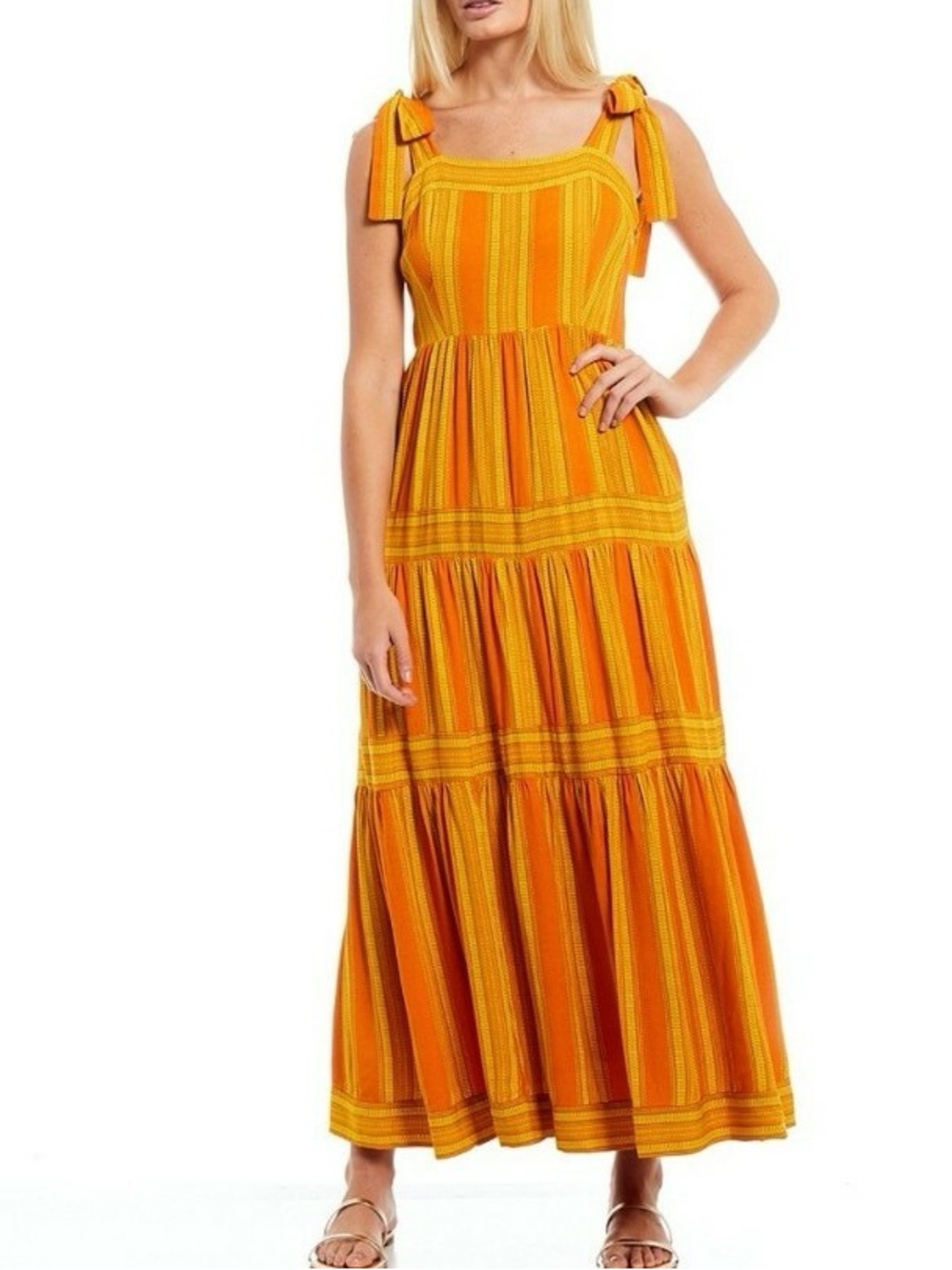 NWT A Loves A Tier Print Square Neck Sleeveless Tie Maxi Dress Medium Vibrant